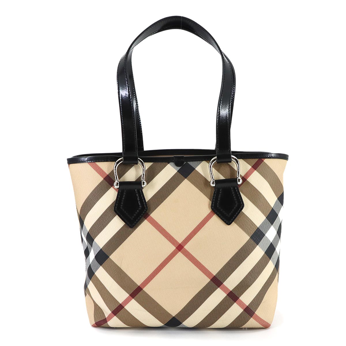 Plaid Tote Bag PVC Leather Beige Brown Purse