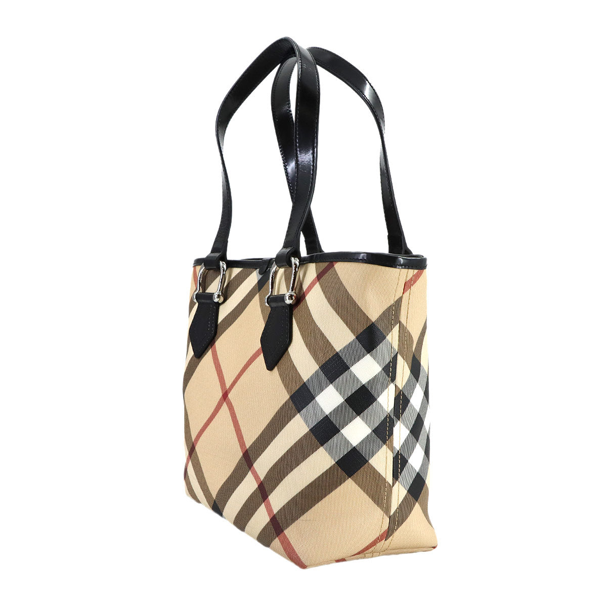 Plaid Tote Bag PVC Leather Beige Brown Purse