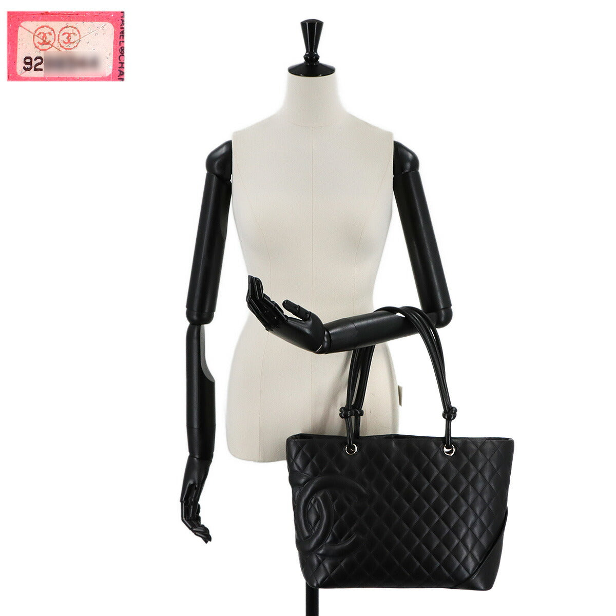 Cambon Line Large Tote Bag Leather Black A25169 Purse