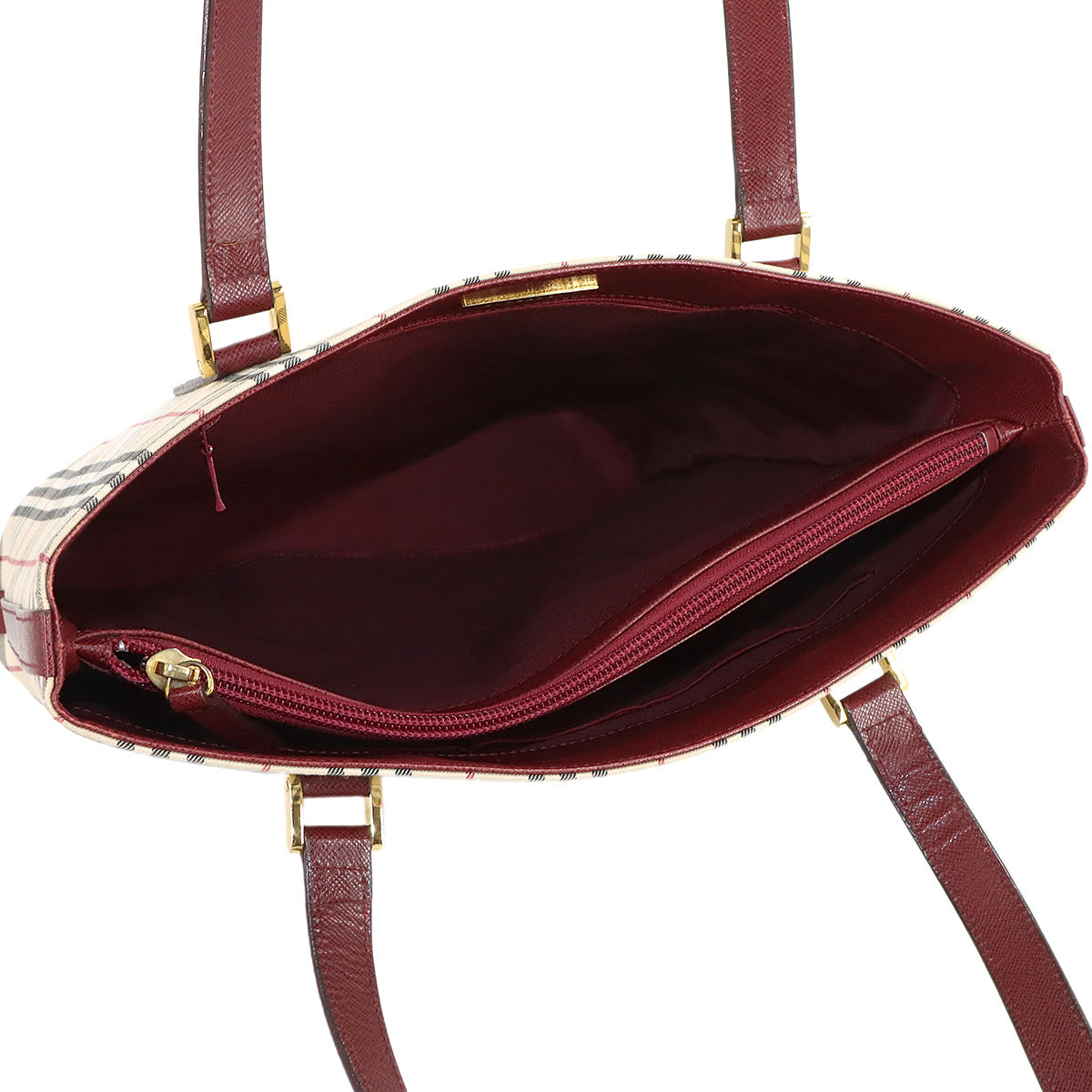 Plaid Tote Bag Canvas Leather Beige Bordeaux Purse