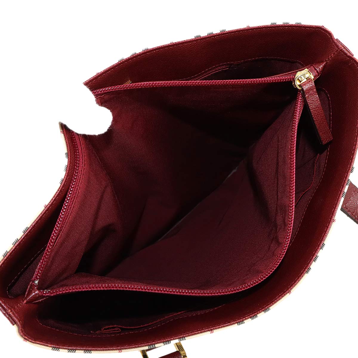 Plaid Tote Bag Canvas Leather Beige Bordeaux Purse