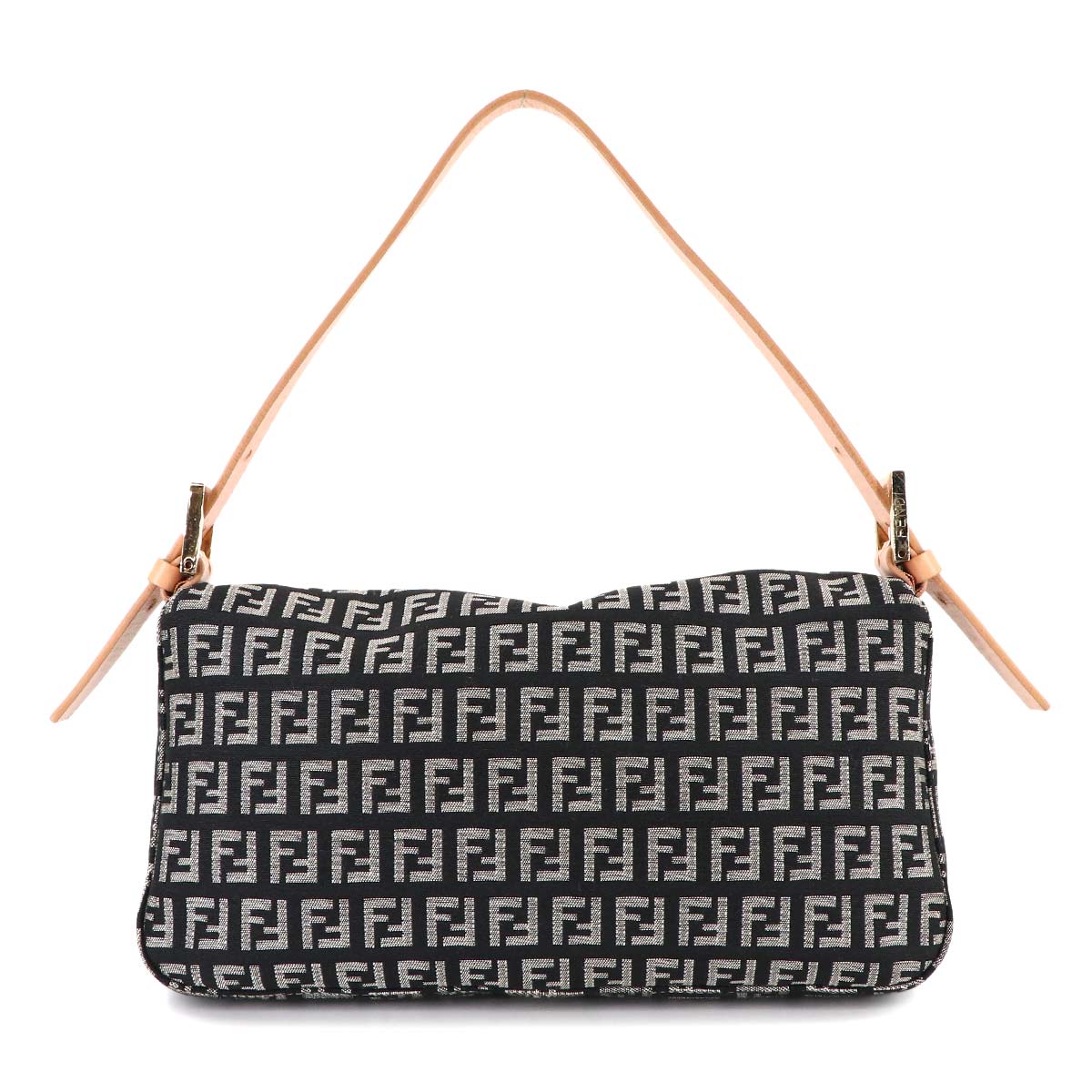 FENDI Zucchino Mamma Baguette Shoulder Bag Canvas Leather Black 8BR000