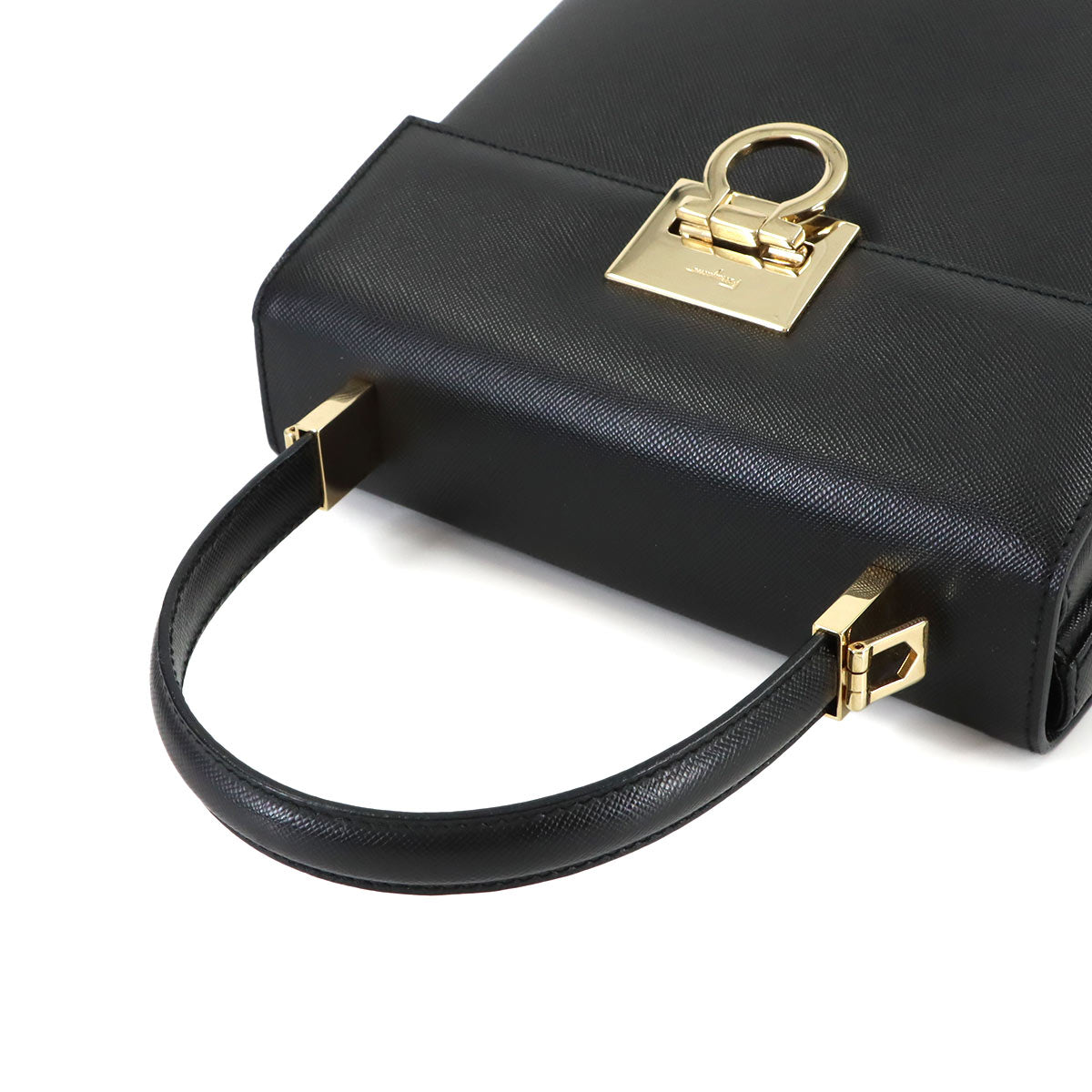 Gancini Hand Shoulder Bag Leather Black Purse