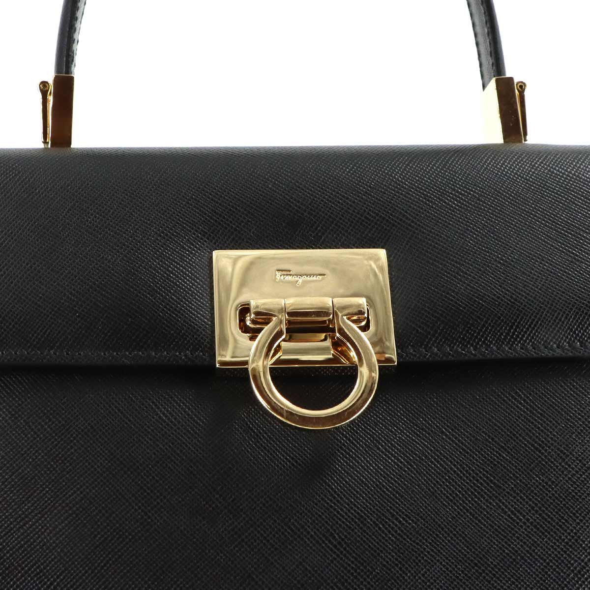 Gancini Hand Shoulder Bag Leather Black Purse