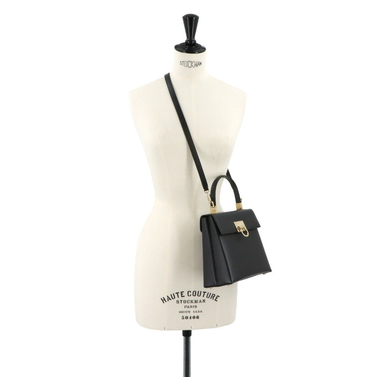 Gancini Hand Shoulder Bag Leather Black Purse