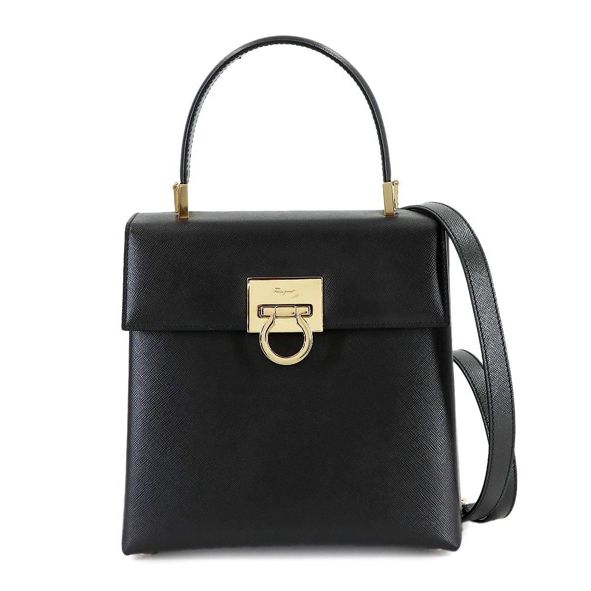 Gancini Hand Shoulder Bag Leather Black Purse