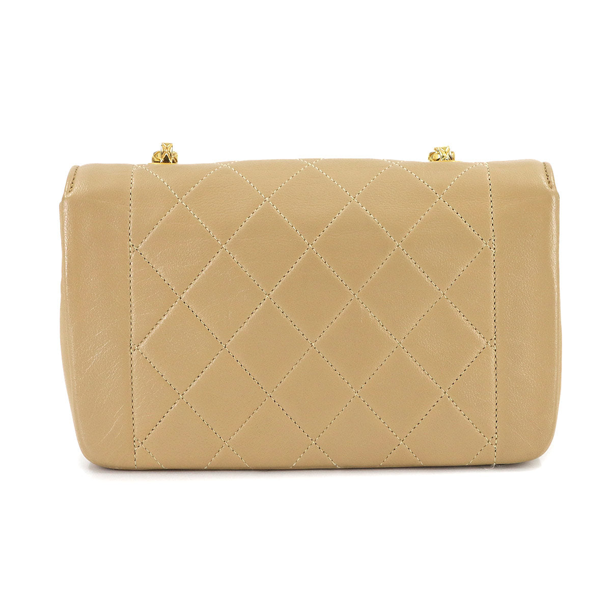 Matelasse Chain Shoulder Bag Leather Beige Vintage Purse