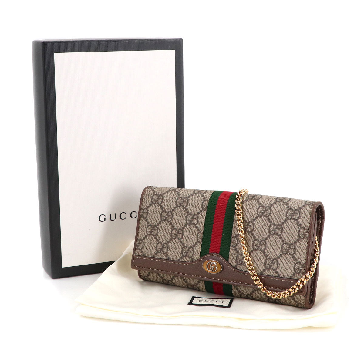Ophidia GG Chain Wallet GG Supreme Canvas Leather Beige 546592