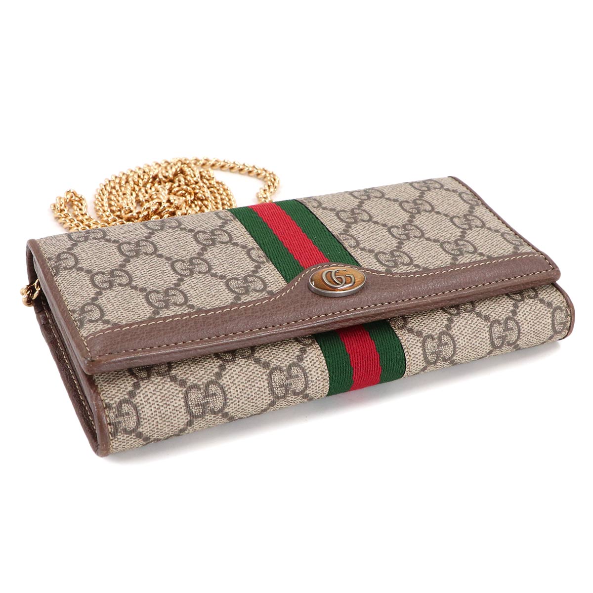 Ophidia GG Chain Wallet GG Supreme Canvas Leather Beige 546592