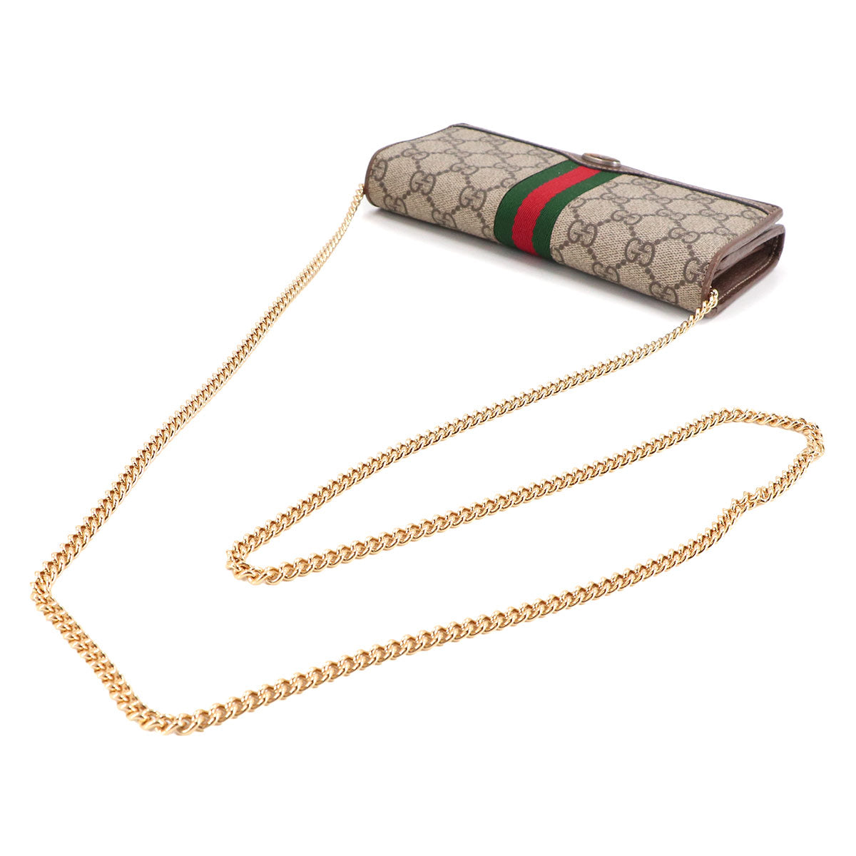 Ophidia GG Chain Wallet GG Supreme Canvas Leather Beige 546592