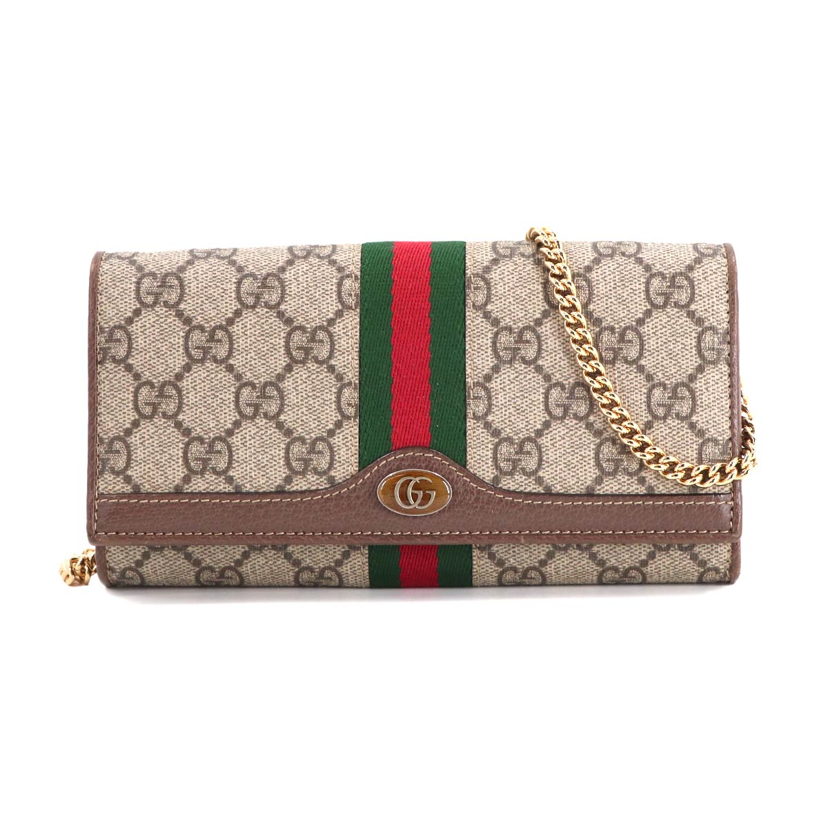 Ophidia GG Chain Wallet GG Supreme Canvas Leather Beige 546592