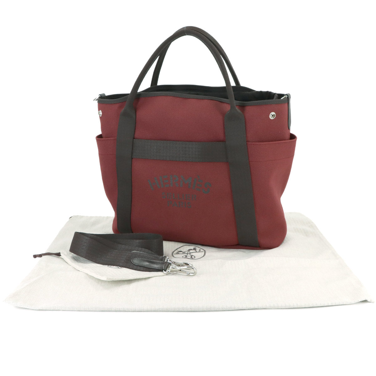 Sac de Pansage Groom Tote Shoulder Bag Toile chevron Rouge H