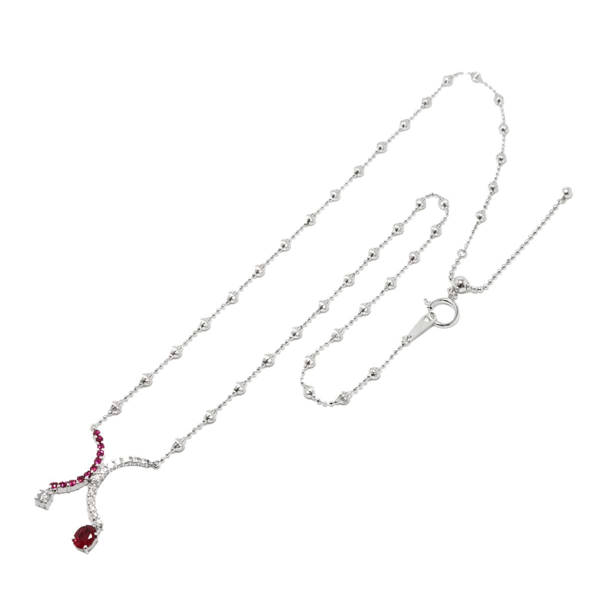 Ruby 0.57/0.25ct Diamond 0.38ct Necklace 18K WG 750