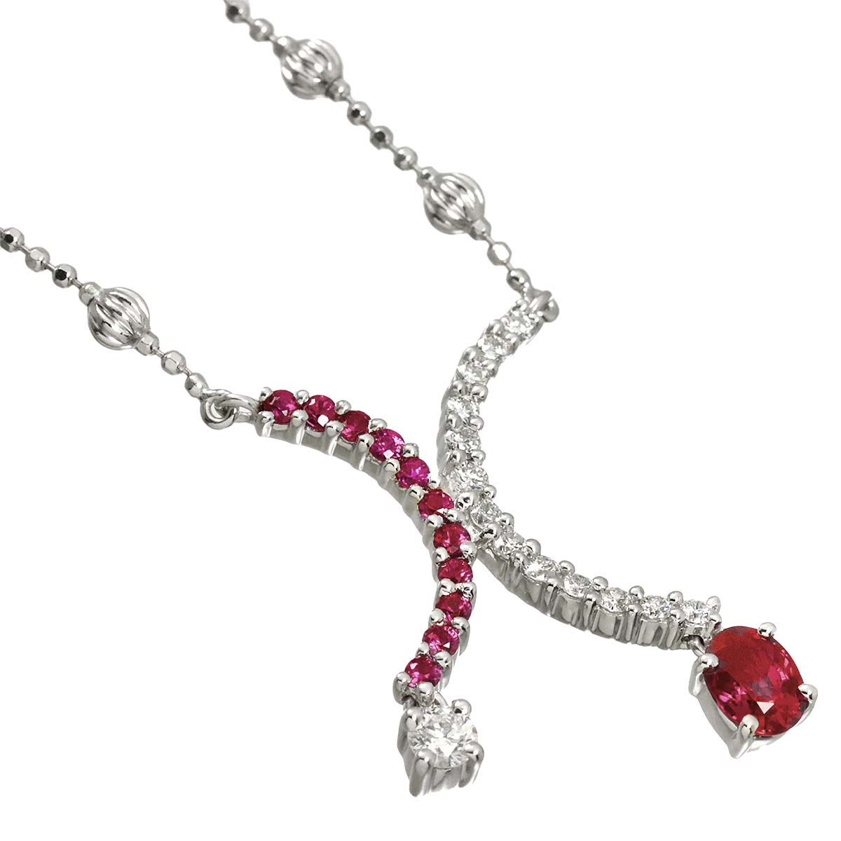 Ruby 0.57/0.25ct Diamond 0.38ct Necklace 18K WG 750
