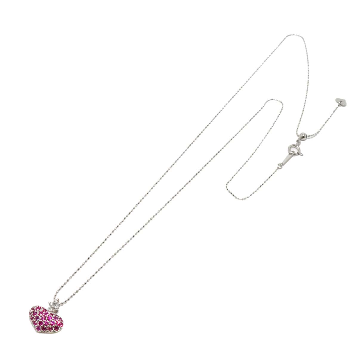 Sapphire 0.50ct Diamond 0.06ct Heart Necklace 18K WG