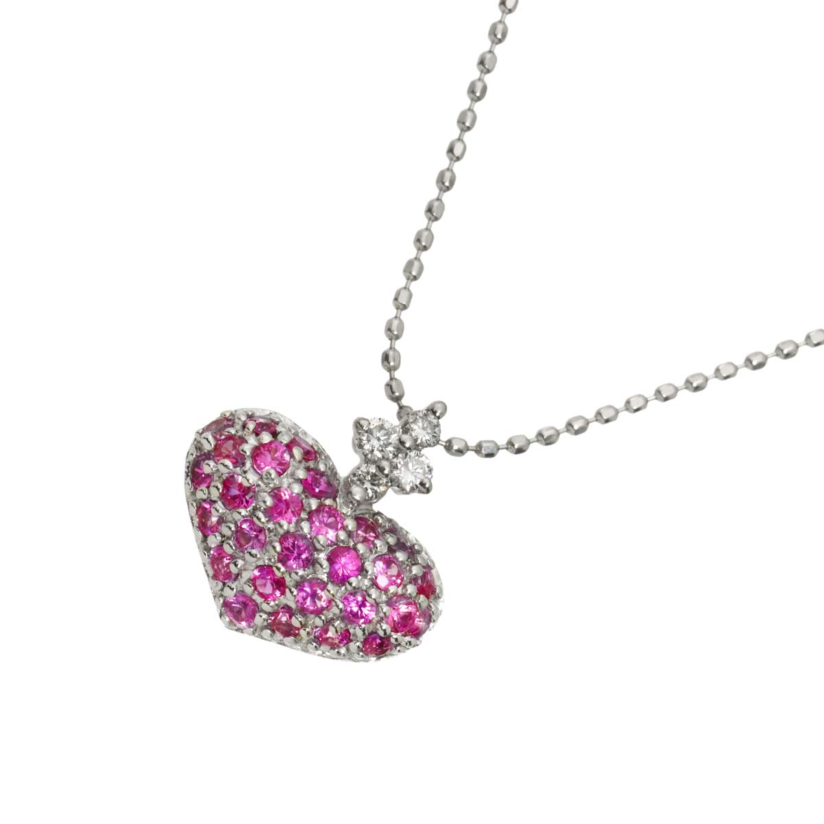 Sapphire 0.50ct Diamond 0.06ct Heart Necklace 18K WG