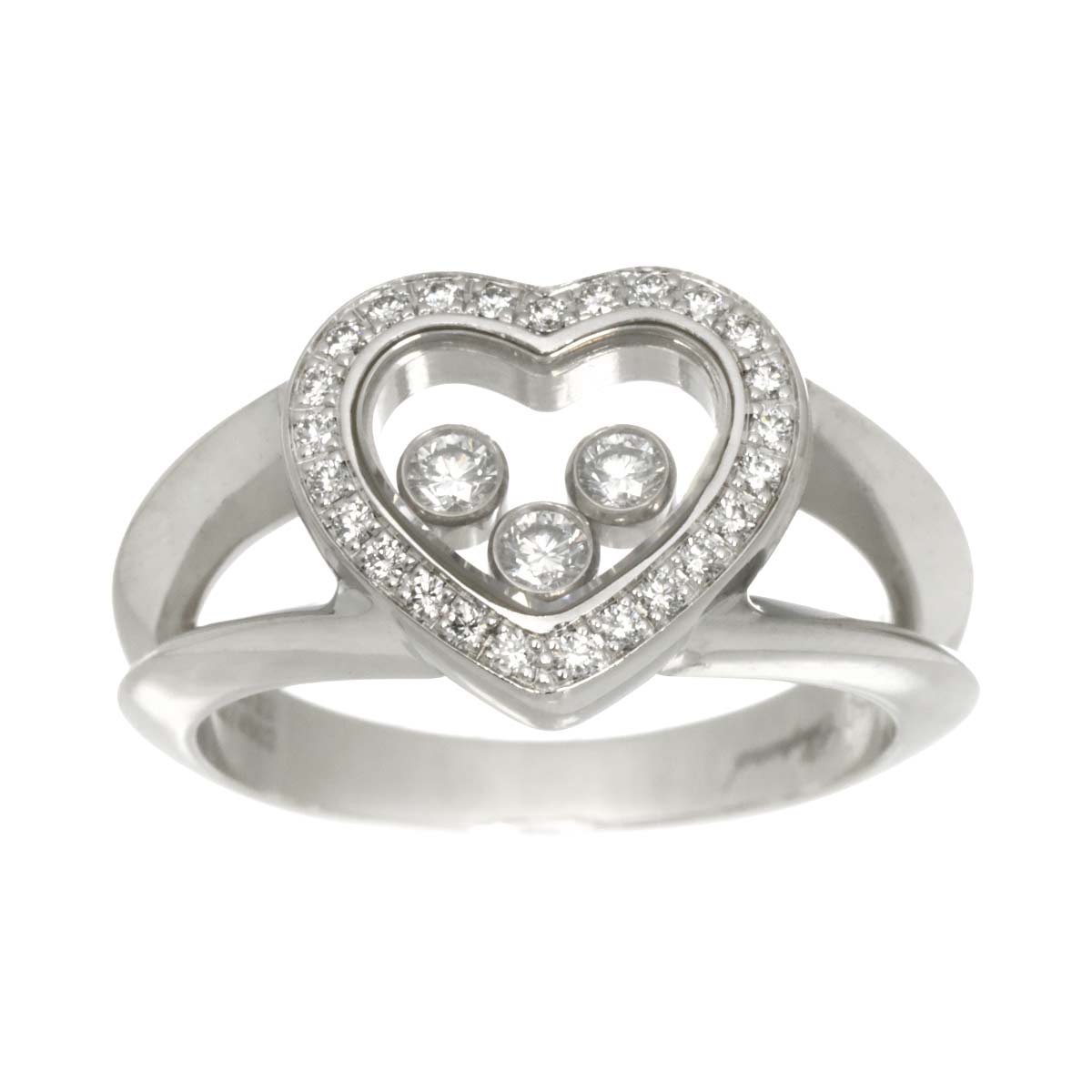 Happy Diamond Heart Ring 18K WG 750 Size6(US)