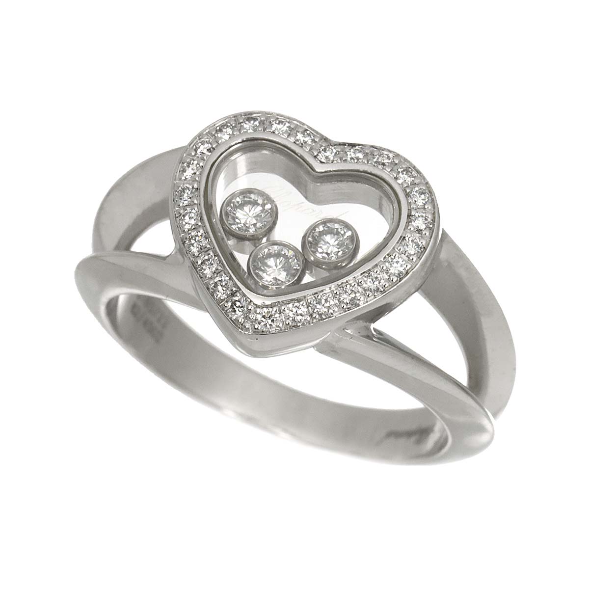 Happy Diamond Heart Ring 18K WG 750 Size6(US)
