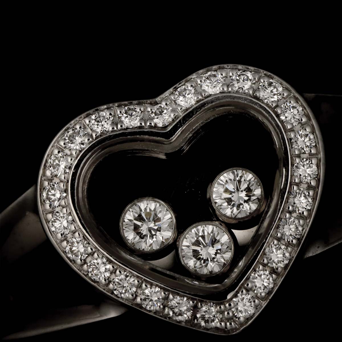Happy Diamond Heart Ring 18K WG 750 Size6(US)