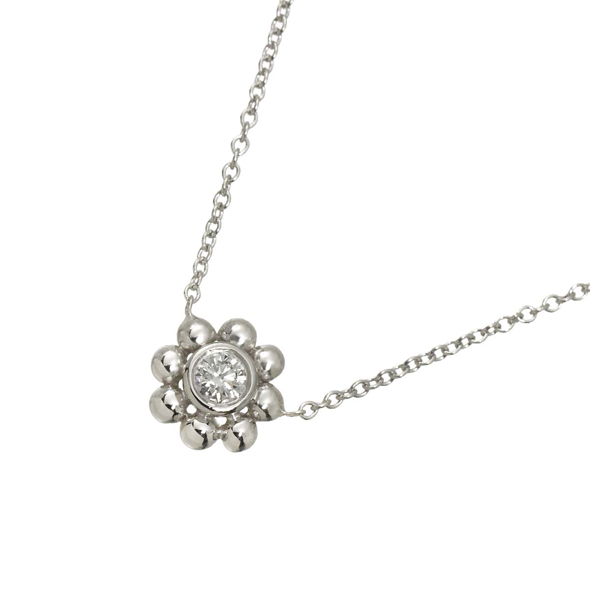 Diamond Flower Necklace 18K White Gold 750