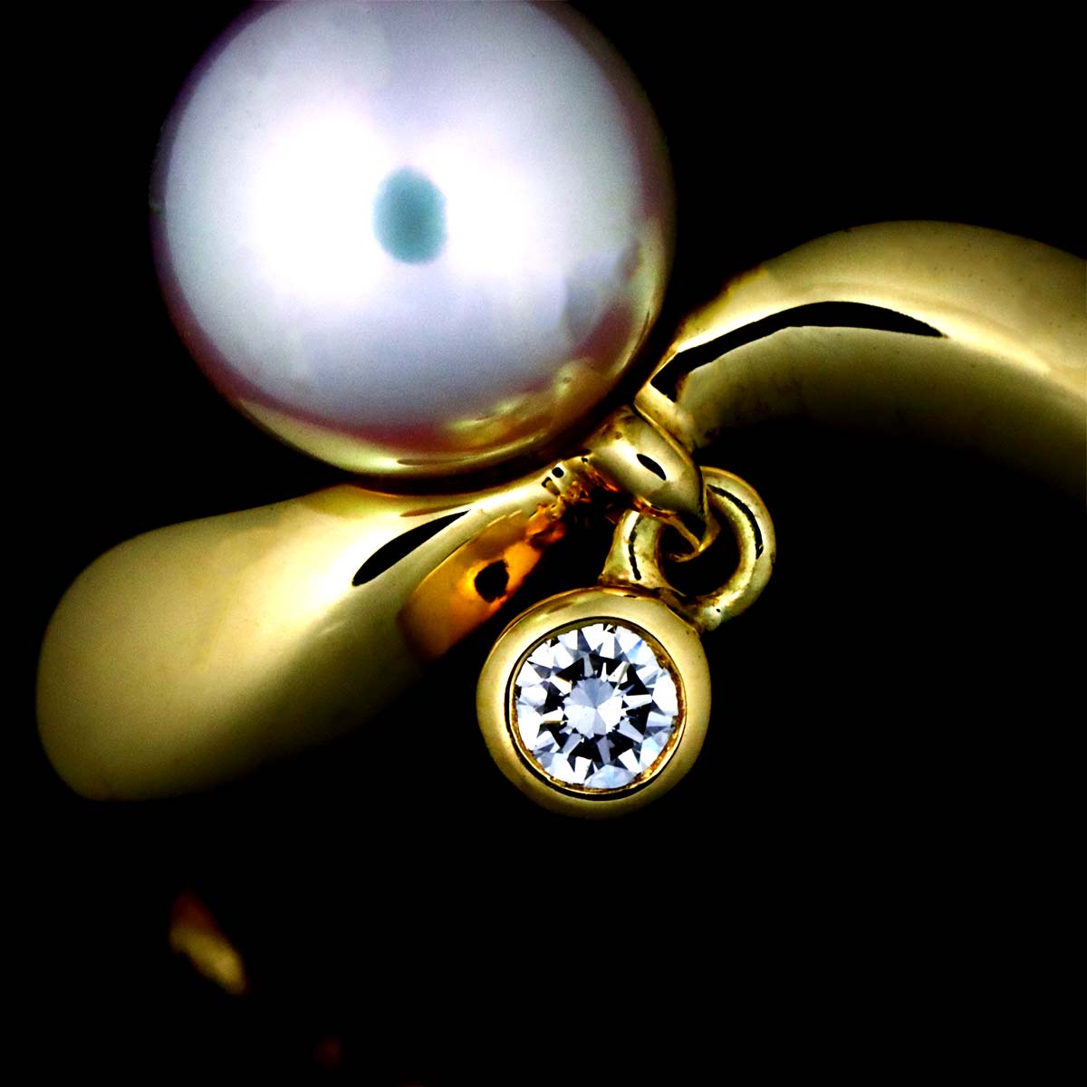Akoya Pearl 7.1mm Diamond Ring 18K YG 750 Size5.5-5.75(US)