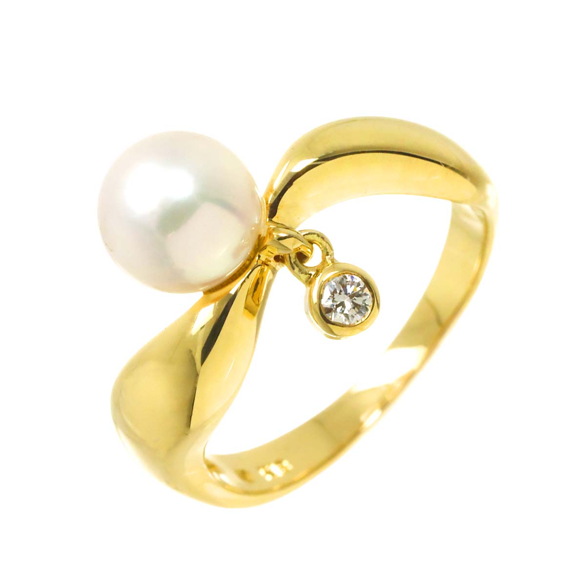 Akoya Pearl 7.1mm Diamond Ring 18K YG 750 Size5.5-5.75(US)