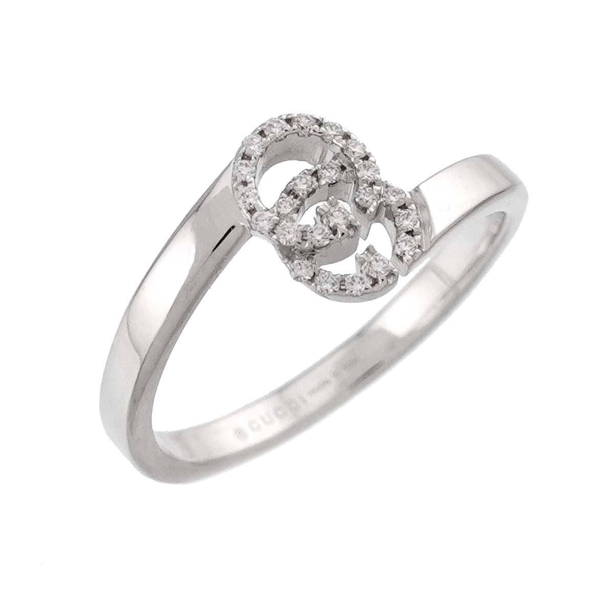 GG Logo Ring Diamond 18K K18 WG 750 size7 4(US)