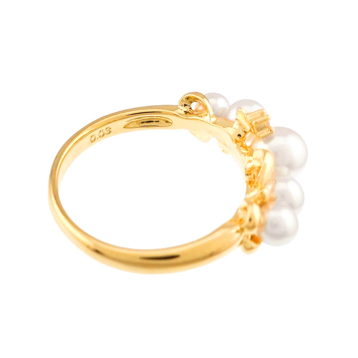 Baby Pearl 5.1-3.5mm Diamond 0.03ct Ring 18K YG 750 5.75-6(US)
