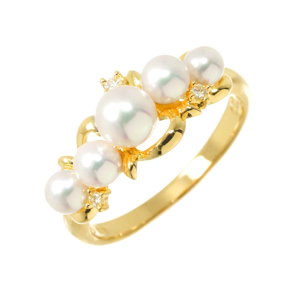 Baby Pearl 5.1-3.5mm Diamond 0.03ct Ring 18K YG 750 5.75-6(US)