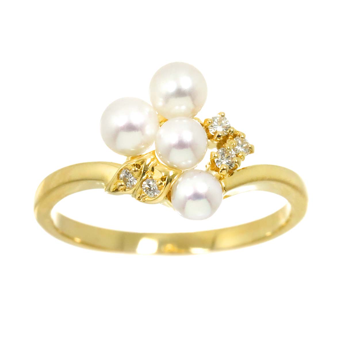 MIKIMOTO Baby Pearl 4.0-3.5mm Diamond Ring 18K YG 750 size6(US)
