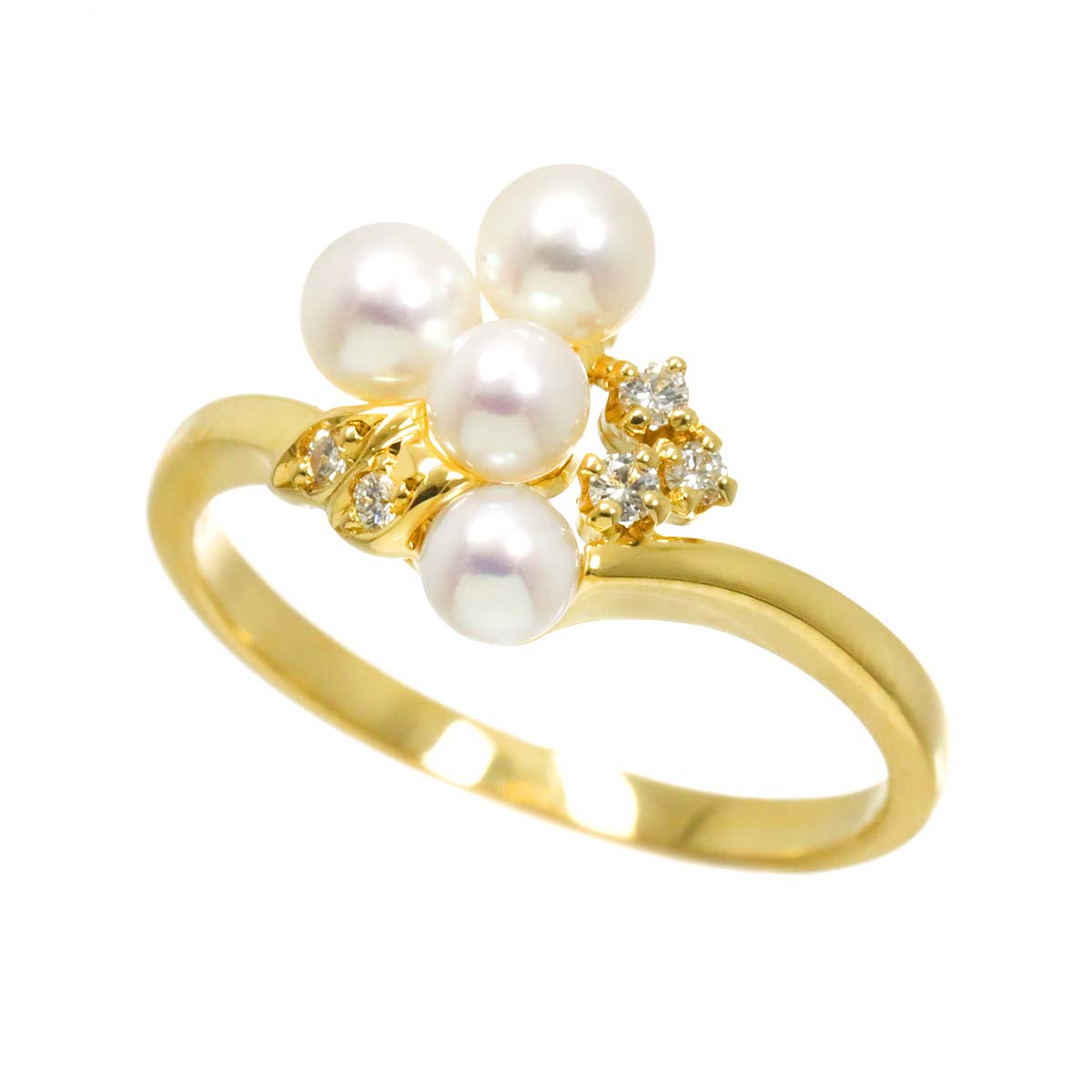 MIKIMOTO Baby Pearl 4.0-3.5mm Diamond Ring 18K YG 750 size6(US)
