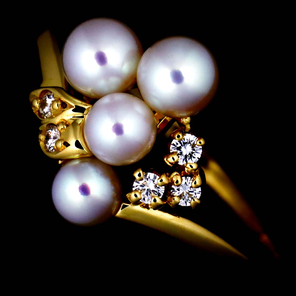 MIKIMOTO Baby Pearl 4.0-3.5mm Diamond Ring 18K YG 750 size6(US)