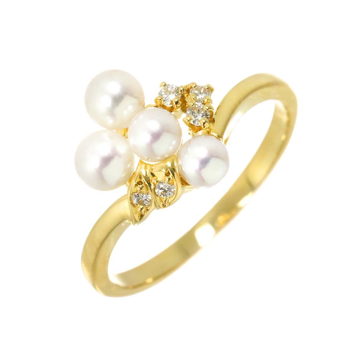 MIKIMOTO Baby Pearl 4.0-3.5mm Diamond Ring 18K YG 750 size6(US)