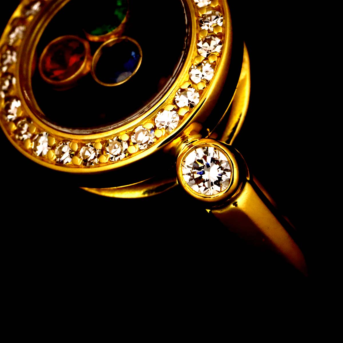 Happy Diamond MultiStone Ring 18K YG 750 Size4.75-5(US)