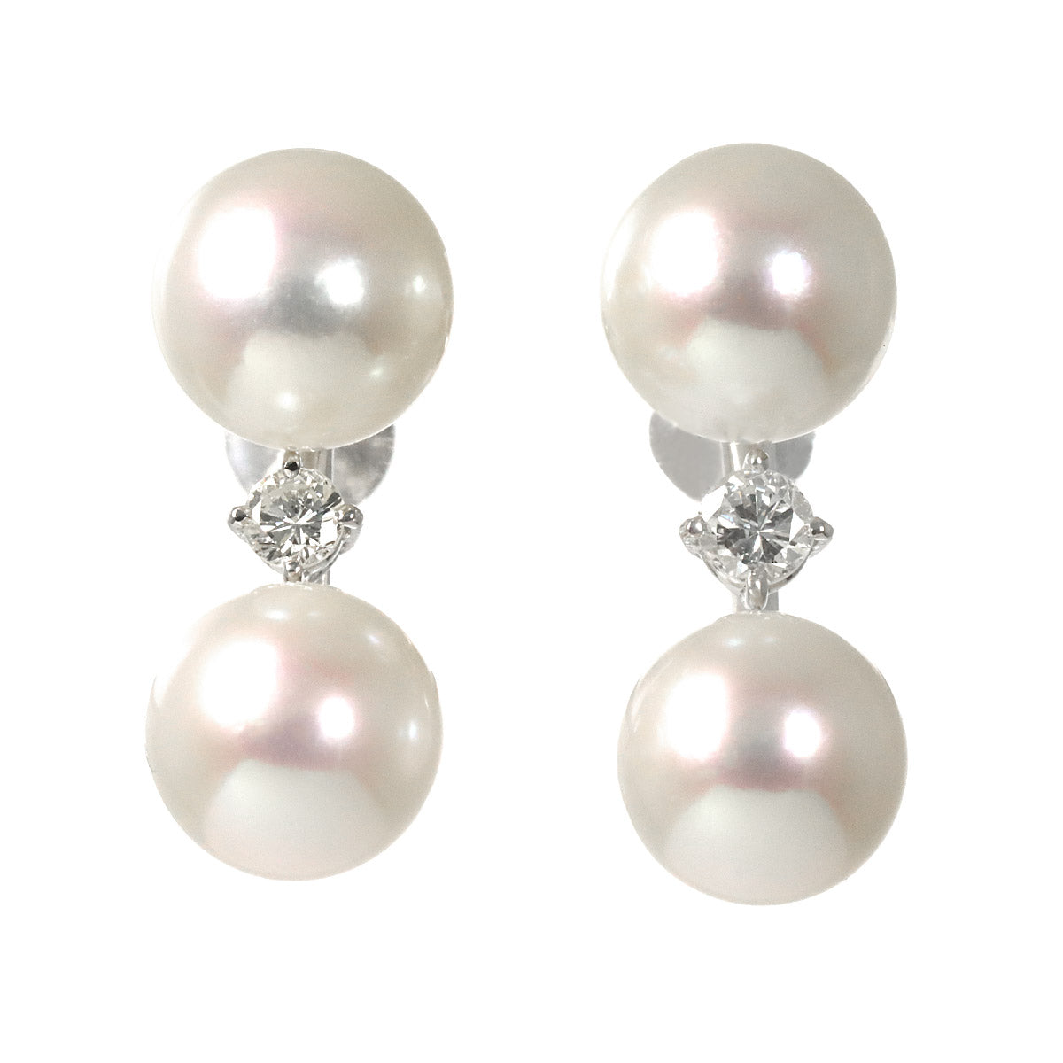 Akoya Pearl Diamond Earrings Clip on 18K/14K WG 750 585