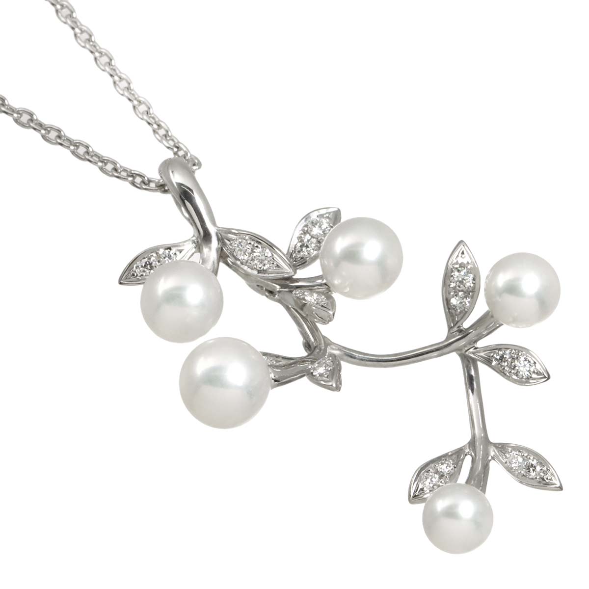 Akoya Pearl 6.7-5.1mm Diamond Necklace 18K WG 750