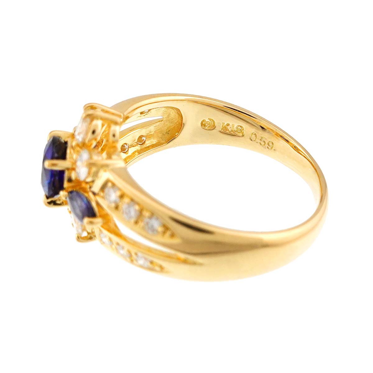 Sapphire 0.50ct Diamond 0.59ct Ring 18K YG 750 6.25-6.5(US)