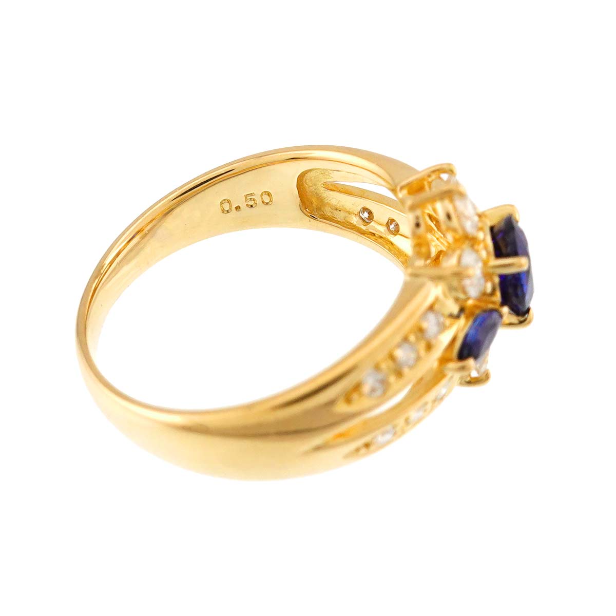 Sapphire 0.50ct Diamond 0.59ct Ring 18K YG 750 6.25-6.5(US)