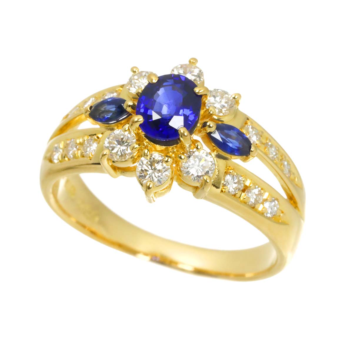 Sapphire 0.50ct Diamond 0.59ct Ring 18K YG 750 6.25-6.5(US)