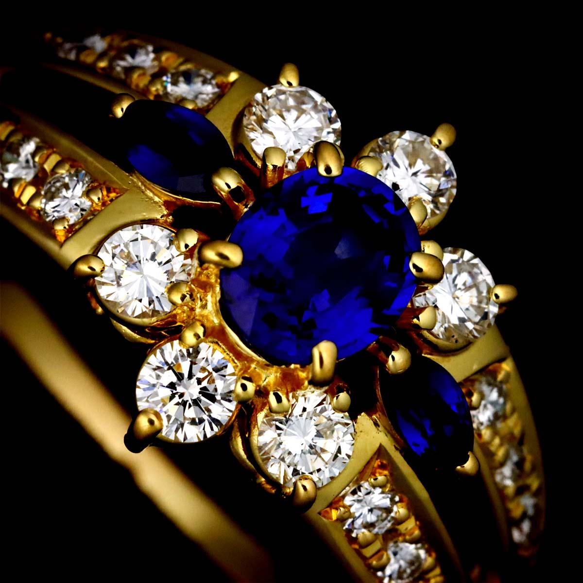 Sapphire 0.50ct Diamond 0.59ct Ring 18K YG 750 6.25-6.5(US)