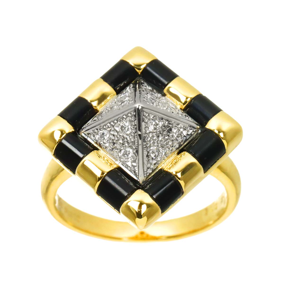 Diamond 0.15ct Onyx Ring Pt 18K YG Size6.25-6.5(US)