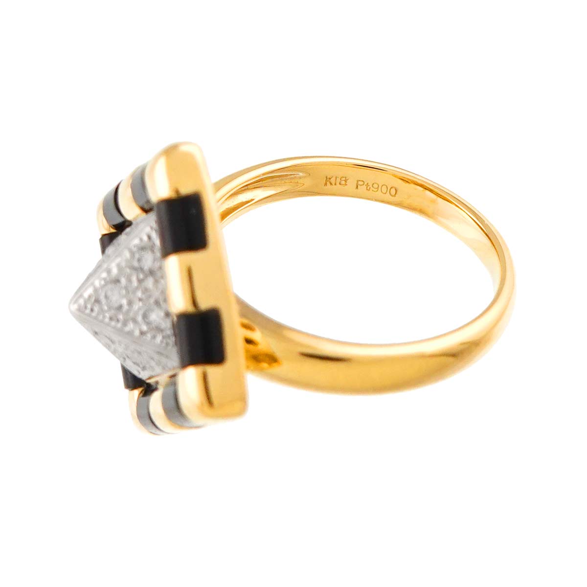 Diamond 0.15ct Onyx Ring Pt 18K YG Size6.25-6.5(US)