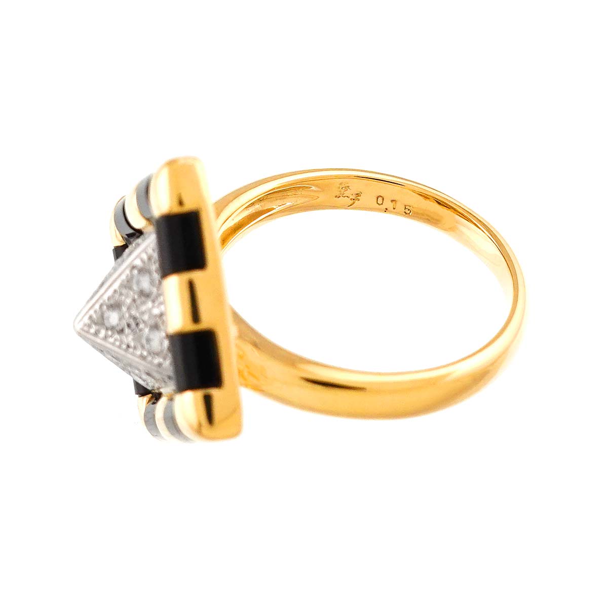 Diamond 0.15ct Onyx Ring Pt 18K YG Size6.25-6.5(US)