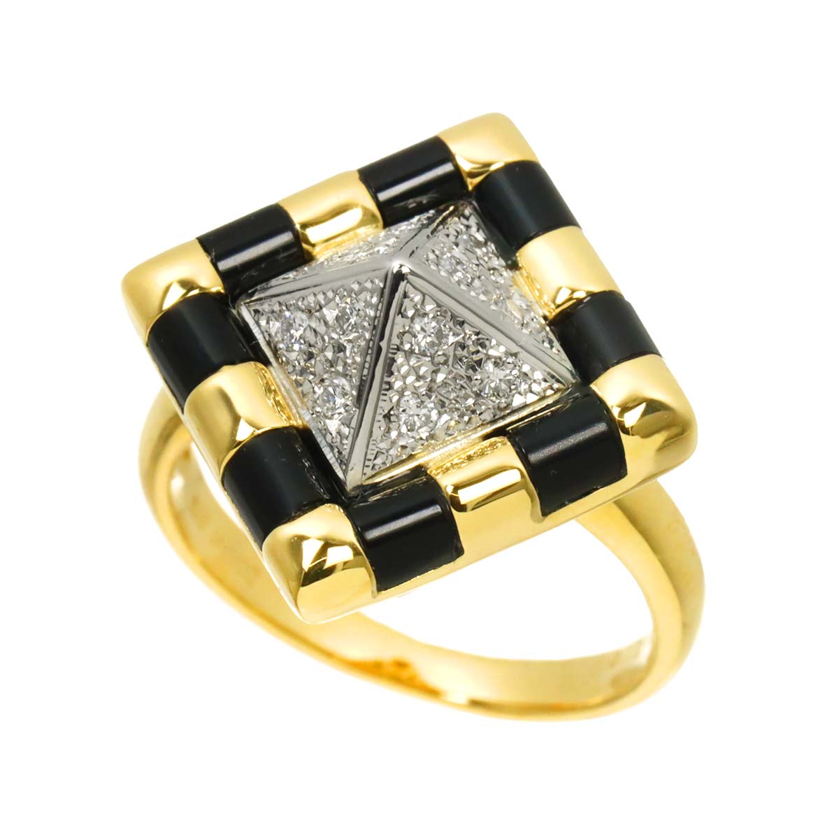 Diamond 0.15ct Onyx Ring Pt 18K YG Size6.25-6.5(US)