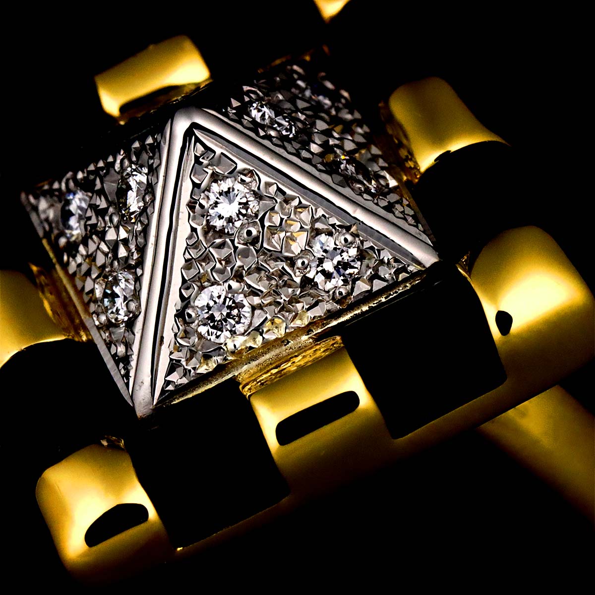 Diamond 0.15ct Onyx Ring Pt 18K YG Size6.25-6.5(US)