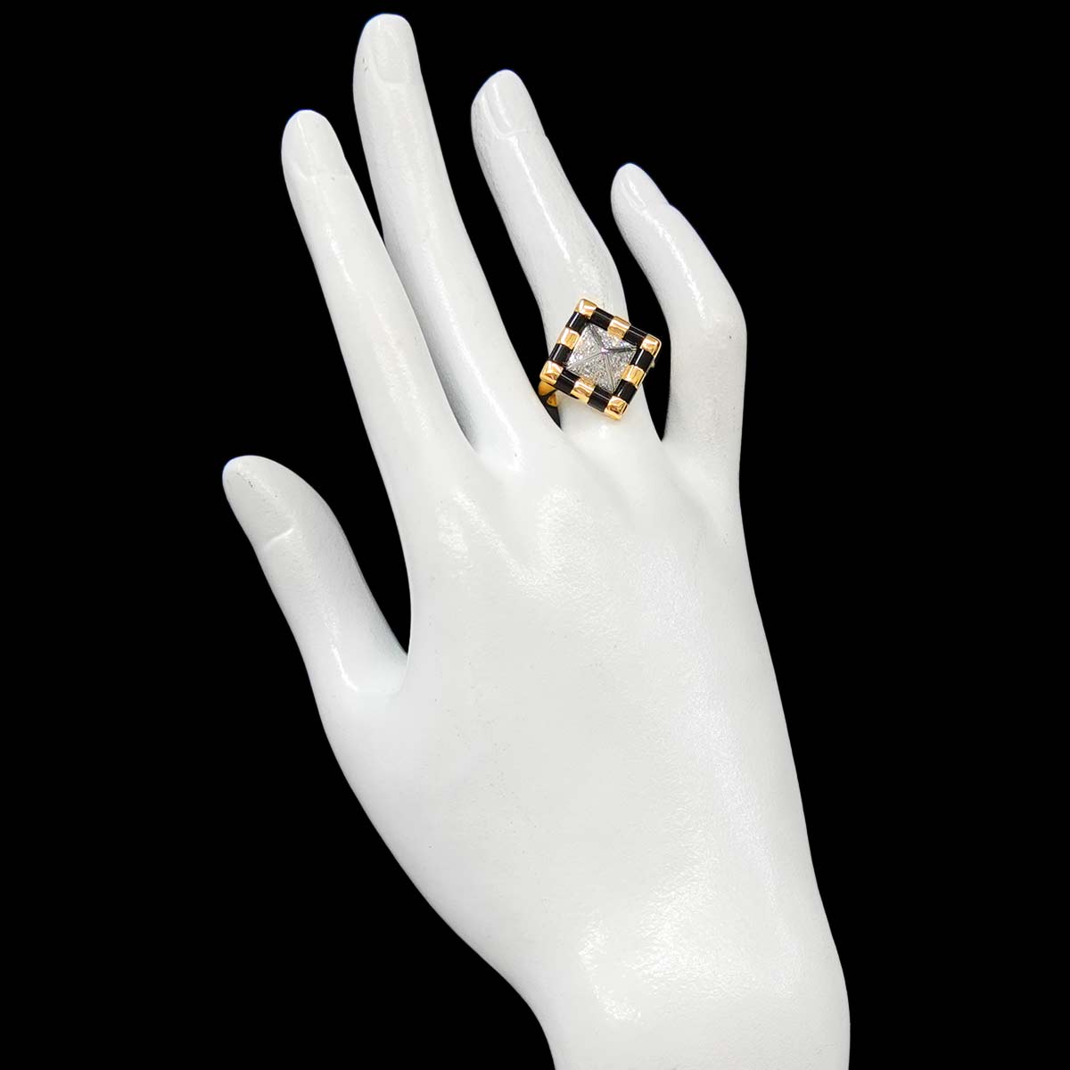Diamond 0.15ct Onyx Ring Pt 18K YG Size6.25-6.5(US)