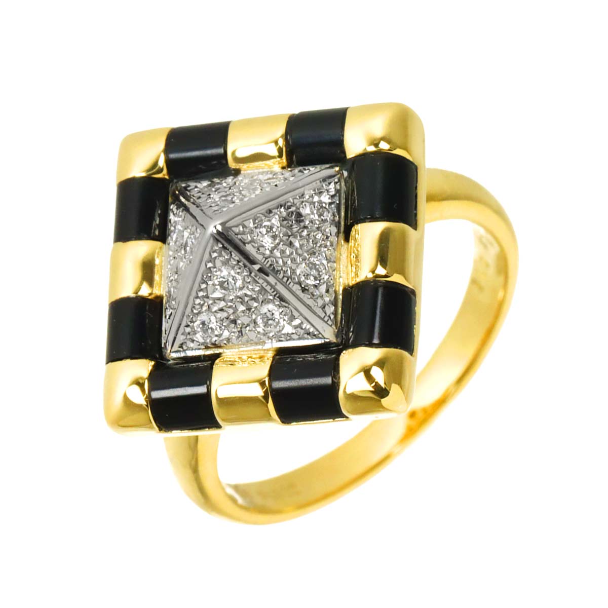 Diamond 0.15ct Onyx Ring Pt 18K YG Size6.25-6.5(US)