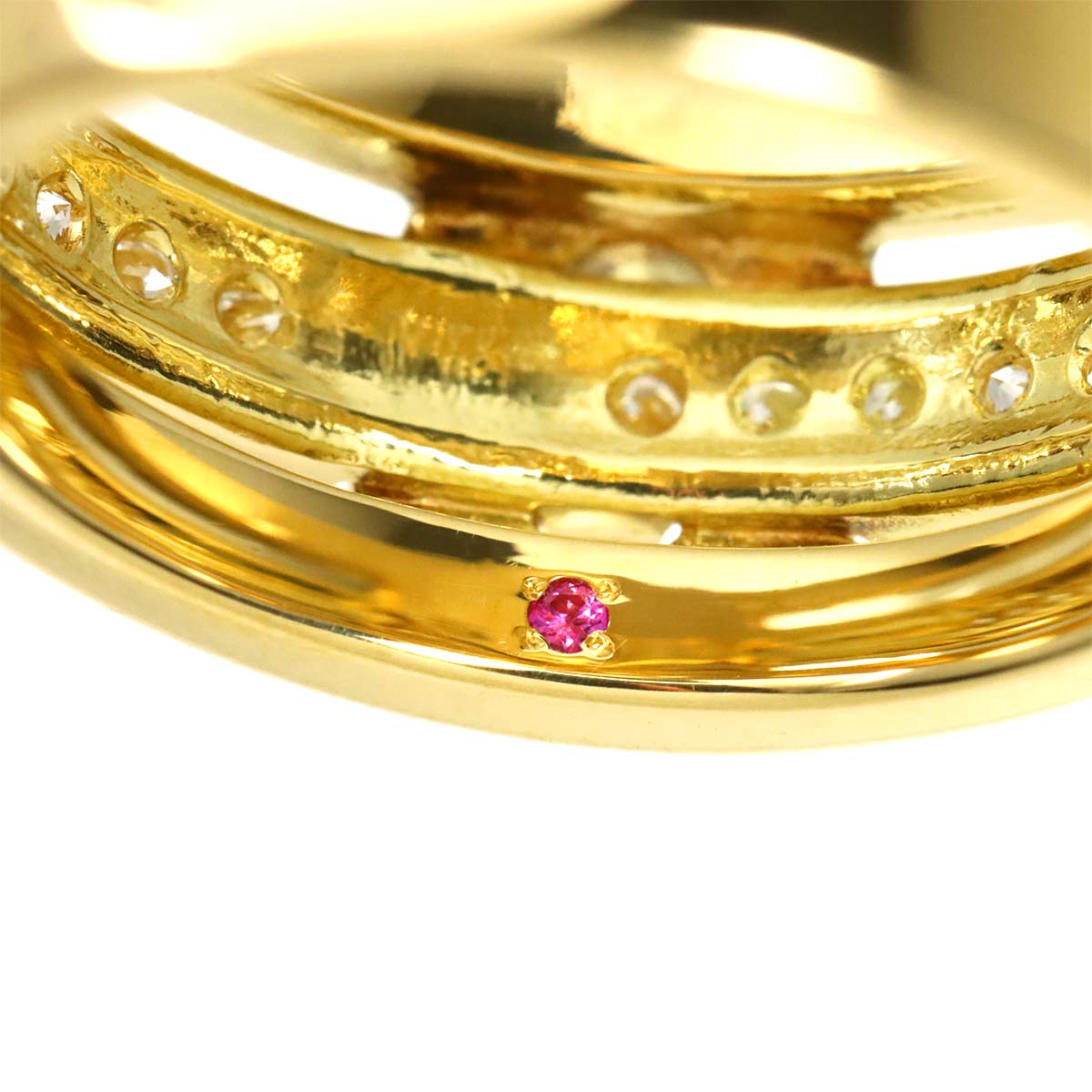 Diamond 0.30ct Ruby 0.01ct Ring 18K YG 750 Size6(US)