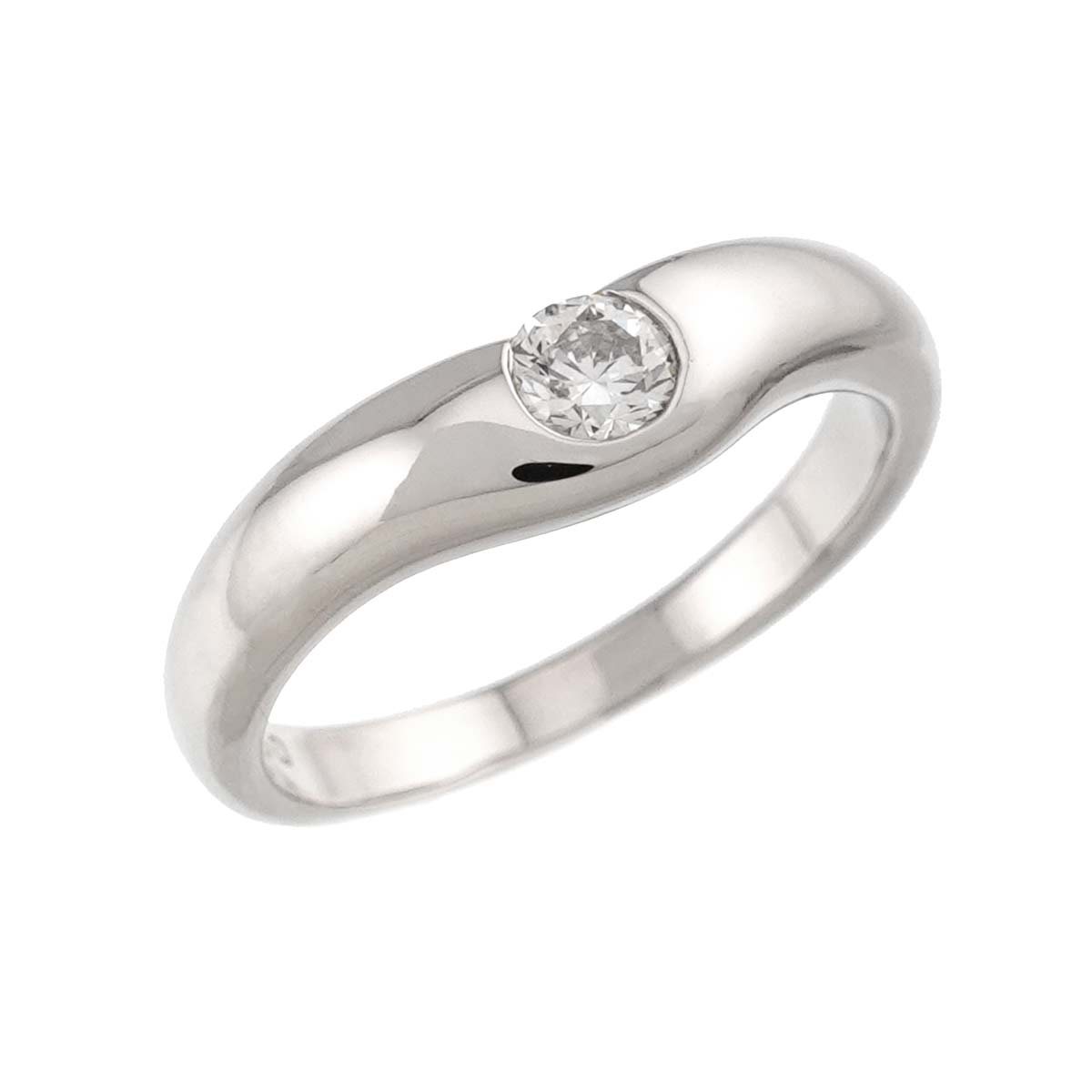 Wide Curved Band Diamond 1P Ring Pt Size5.25-5.5(US)