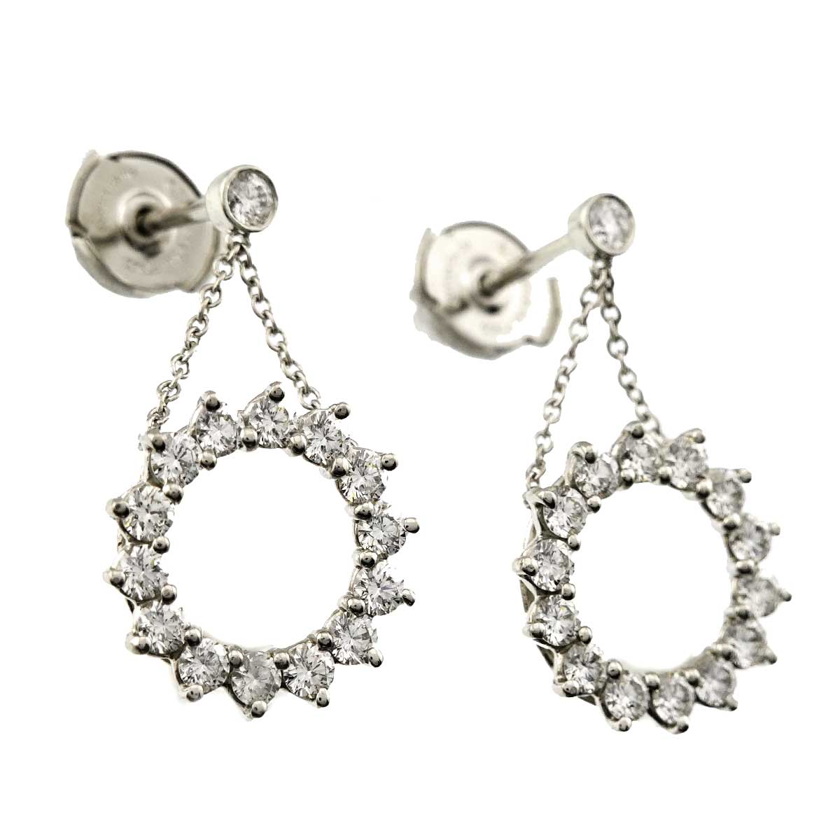 Open Circle Diamond Earrings Pierced Pt
